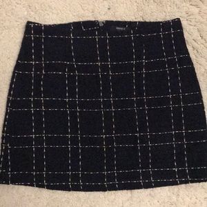 Gold Navy Tweed Plaid Skirt